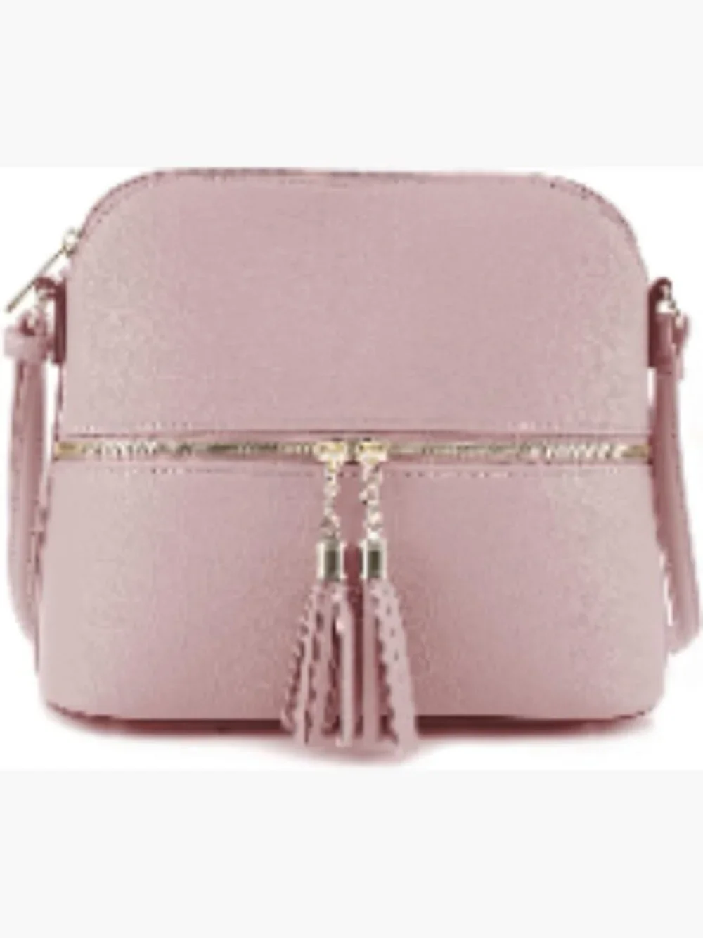 Faux Leather Lightweight Medium Dome Crossbody Bag with Tassel, Zipper Pockets,